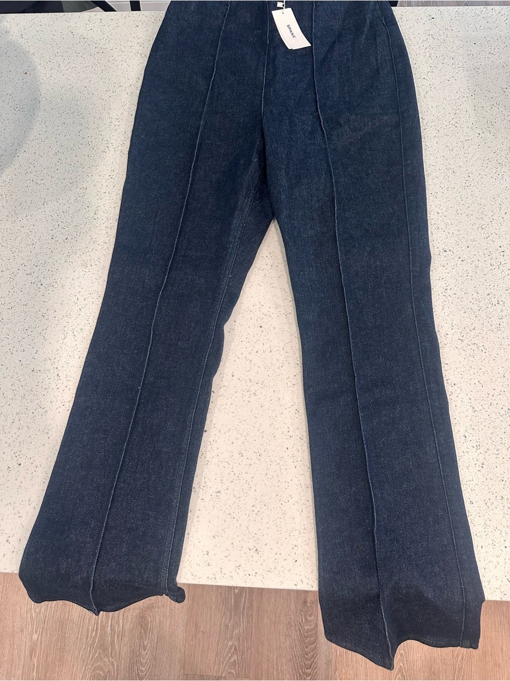 SPANX Dark Indigo Denim Jeans with Tag Detail